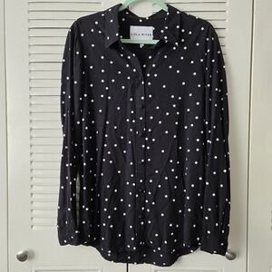 Lola River Long Sleeve Blouse Black & White Polka Dot 100% Viscose Size L
